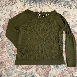LC Lauren Conrad Forest Green Lace Blouse